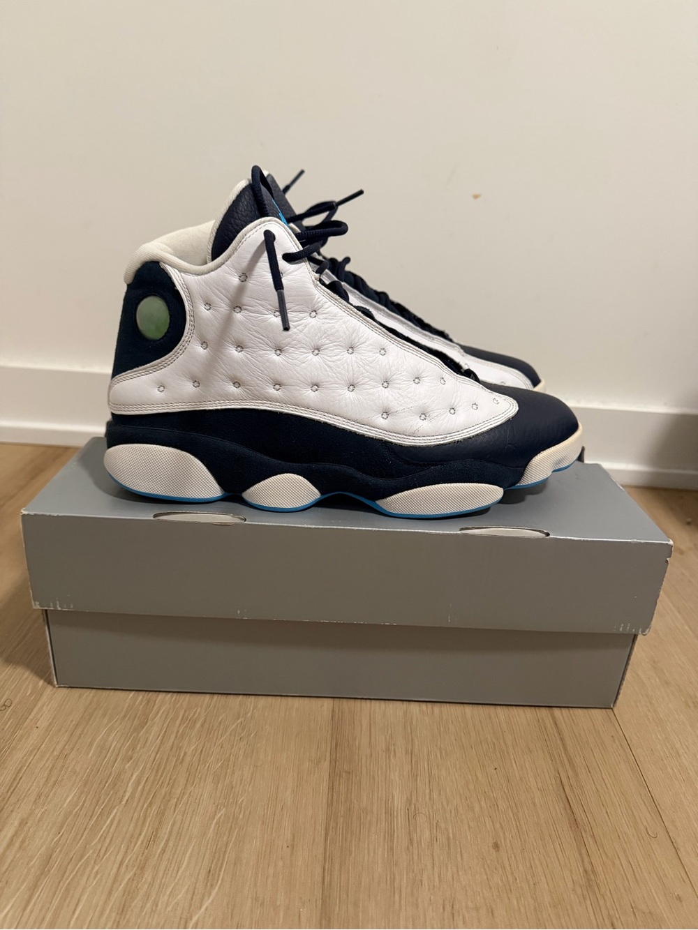 Air Jordan 13 Retro Obsidian White/Navy &Powder Blue Mens Sneakers